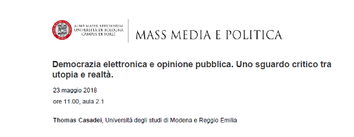 (Italiano) Democrazia elettronica e opinione pubblica. Uno sguardo critico tra utopia e realtà (Italiano) Democrazia elettronica e opinione pubblica. Uno sguardo critico tra utopia e realtà