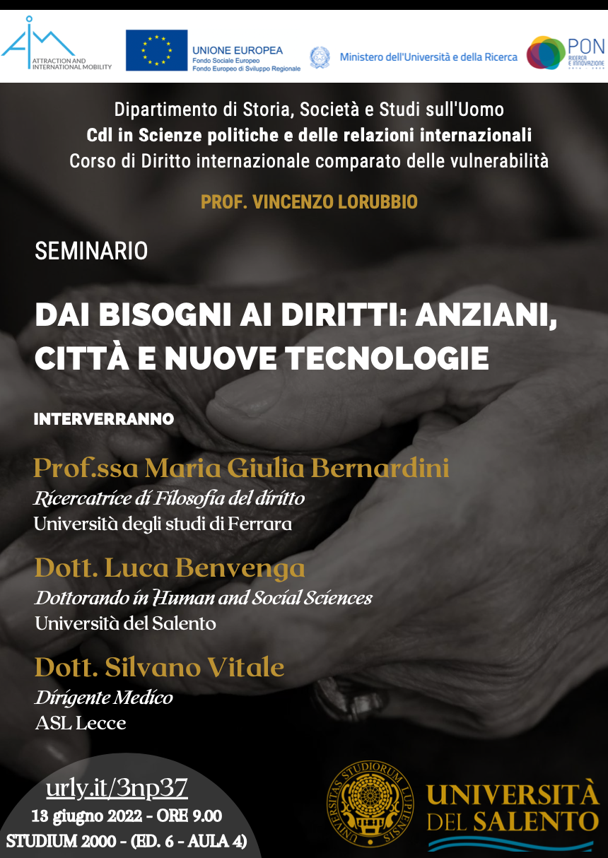 13 giugno 2022 – DAI BISOGNI AI DIRITTI: ANZIANI, CITTÀ E NUOVE TECNOLOGIE 13 giugno 2022 – DAI BISOGNI AI DIRITTI: ANZIANI, CITTÀ E NUOVE TECNOLOGIE