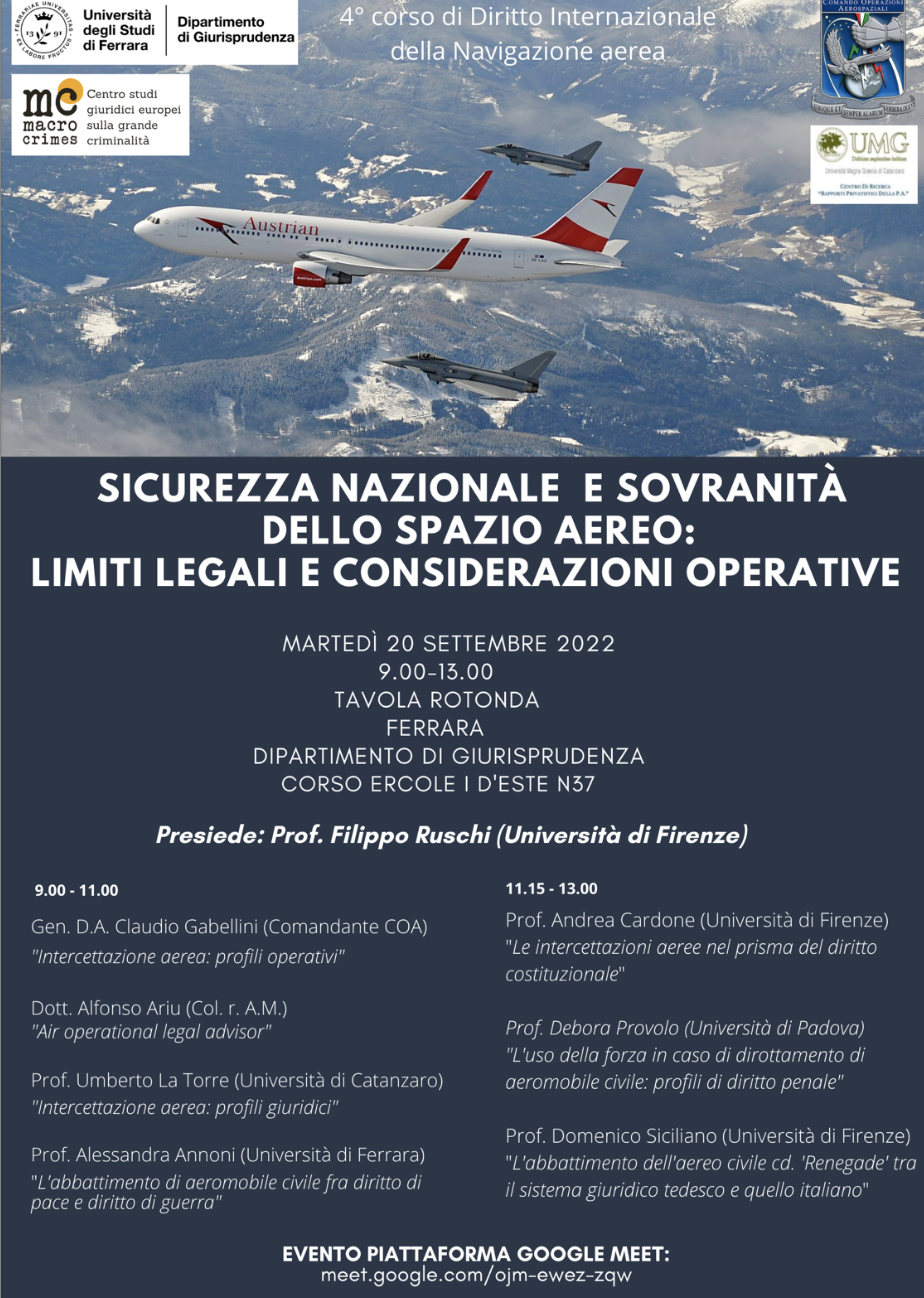 (Italiano) 20 settembre 2022 – Sicurezza nazionale e sovranità dello spazio aereo: Limiti legali e considerazioni operative