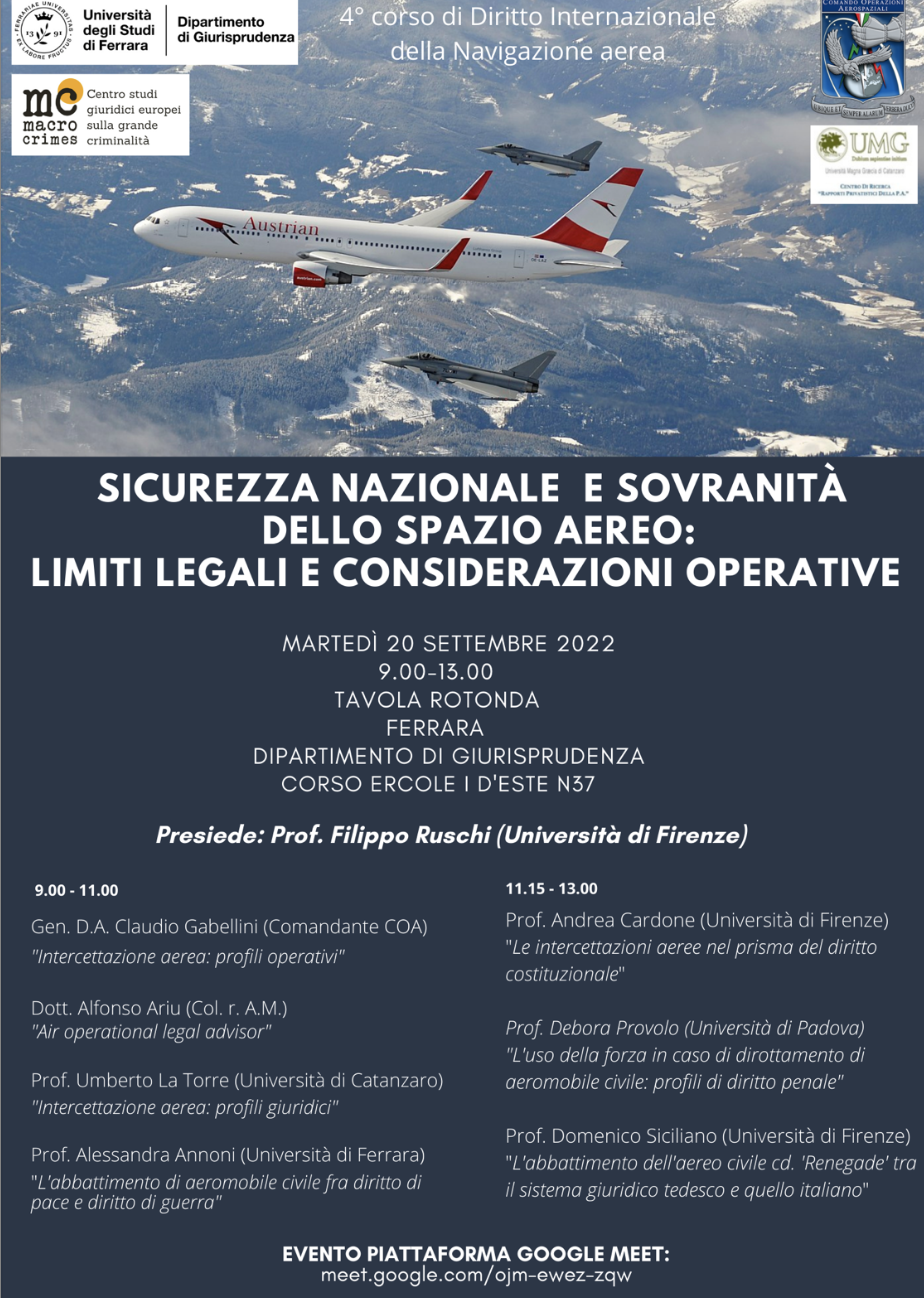 20 settembre 2022 – Sicurezza nazionale e sovranità dello spazio aereo: Limiti legali e considerazioni operative