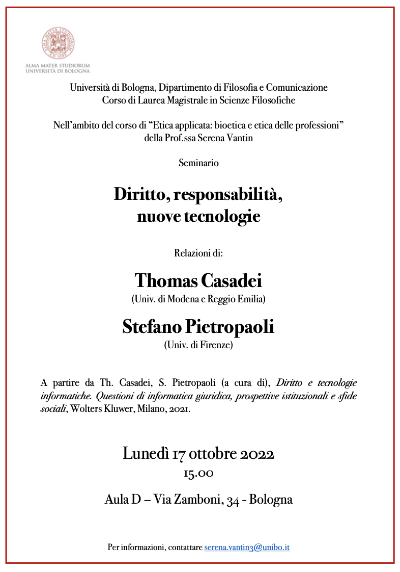 17 ottobre 2022 – Diritto, responsabilità, nuove tecnologie