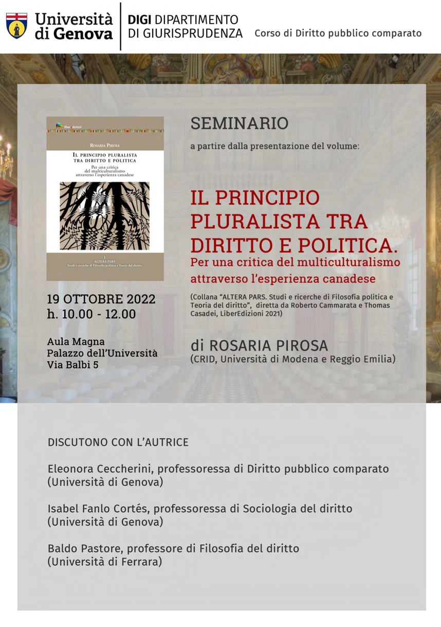 19 ottobre 2022 – IL PRINCIPIO PLURALISTA TRA DIRITTO E POLITICA. Per una critica del multiculturalismo attraverso l’esperienza canadese