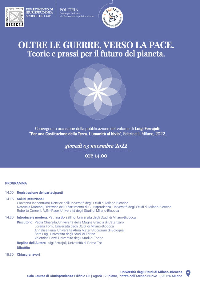 (Italiano) 3 novembre 2022 – OLTRE LE GUERRE, VERSO LA PACE. Teorie e prassi per il futuro del pianeta. (Italiano) 3 novembre 2022 – OLTRE LE GUERRE, VERSO LA PACE. Teorie e prassi per il futuro del pianeta.