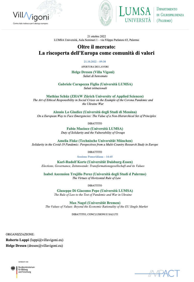 (Italiano) 21 ottobre 2022 – Oltre il mercato: La riscoperta dell’Europa come comunità di valori (Italiano) 21 ottobre 2022 – Oltre il mercato: La riscoperta dell’Europa come comunità di valori