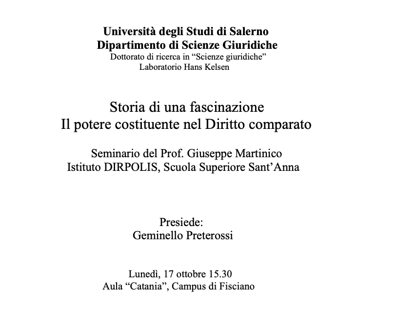 17 ottobre 2022 – Storia di una fascinazione Il potere costituente nel Diritto comparato