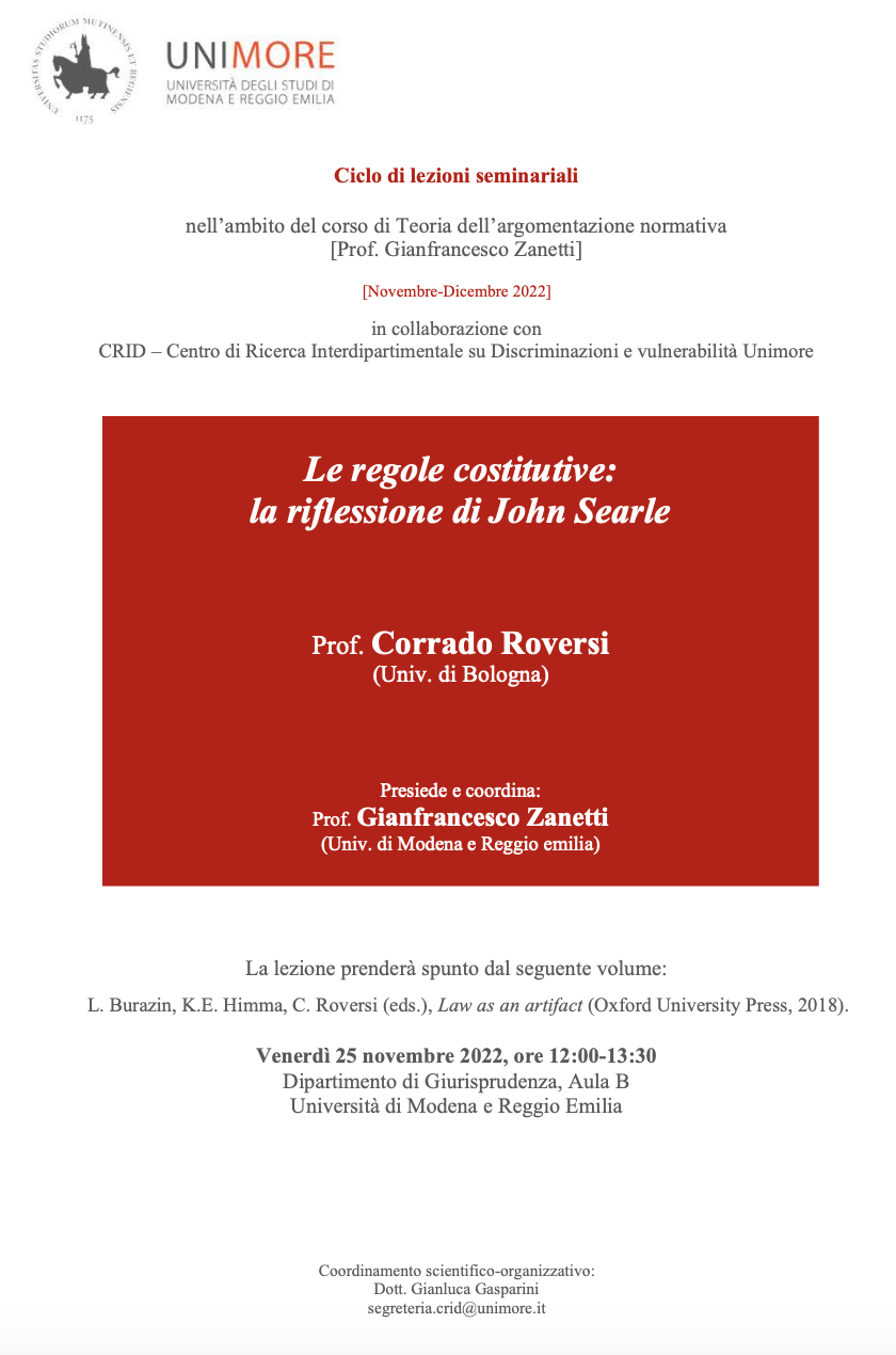 (Italiano) 25 novembre 2022 – Le regole costitutive: la riflessione di John Searle (Italiano) 25 novembre 2022 – Le regole costitutive: la riflessione di John Searle