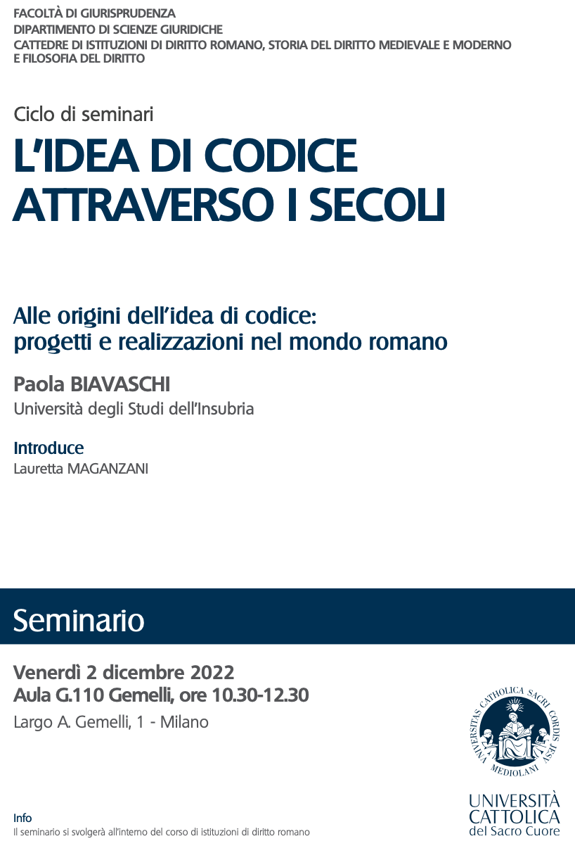 (Italiano) 2 dicembre 2022 – Alle origini dell’idea di codice: progetti e realizzazioni nel mondo romano