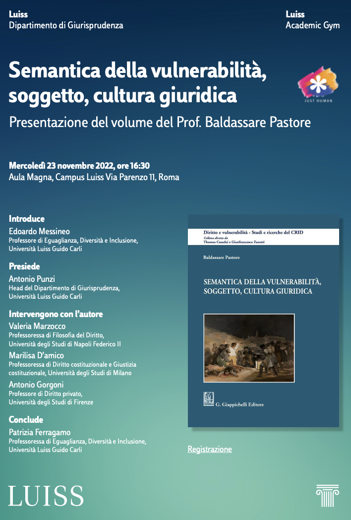(Italiano) 23 novembre 2022 – Semantica della vulnerabilità, soggetto, cultura giuridica (Italiano) 23 novembre 2022 – Semantica della vulnerabilità, soggetto, cultura giuridica