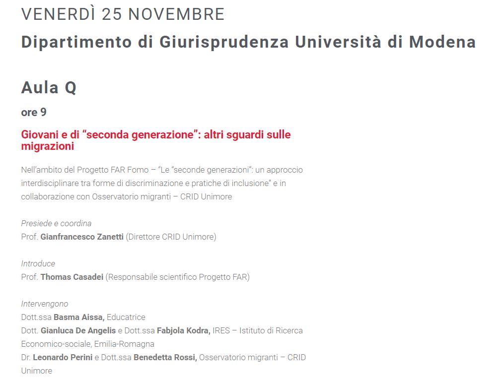 (Italiano) 25 novembre 2022 – Giovani e di “seconda generazione”: altri sguardi sulle migrazioni (Italiano) 25 novembre 2022 – Giovani e di “seconda generazione”: altri sguardi sulle migrazioni