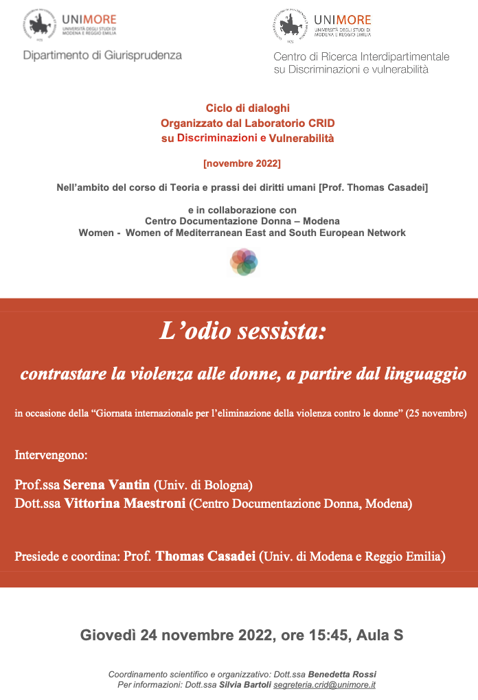 (Italiano) 24 novembre 2022 – L’odio sessista: contrastare la violenza alle donne, a partire dal linguaggio (Italiano) 24 novembre 2022 – L’odio sessista: contrastare la violenza alle donne, a partire dal linguaggio