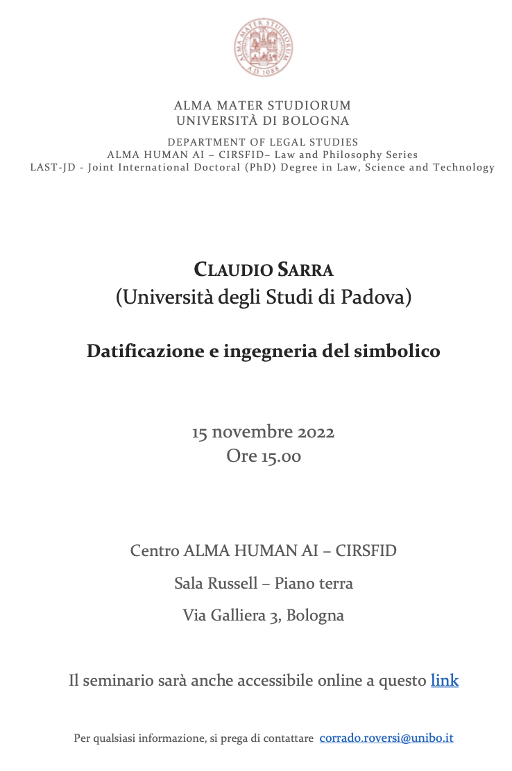 (Italiano) 15 novembre 2022 – Datificazione e ingegneria del simbolico (Italiano) 15 novembre 2022 – Datificazione e ingegneria del simbolico