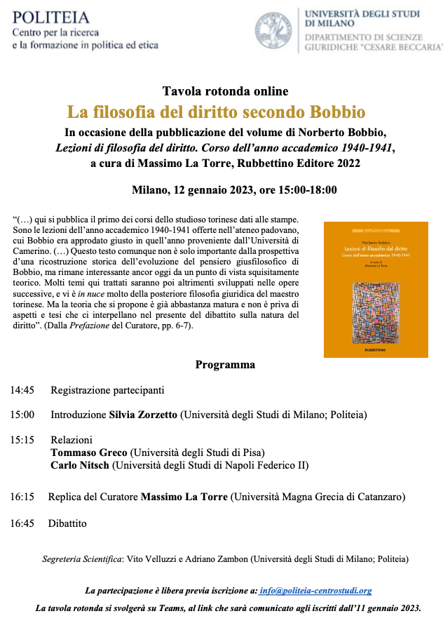 (Italiano) 12 gennaio 2023 – La filosofia del diritto secondo Bobbio