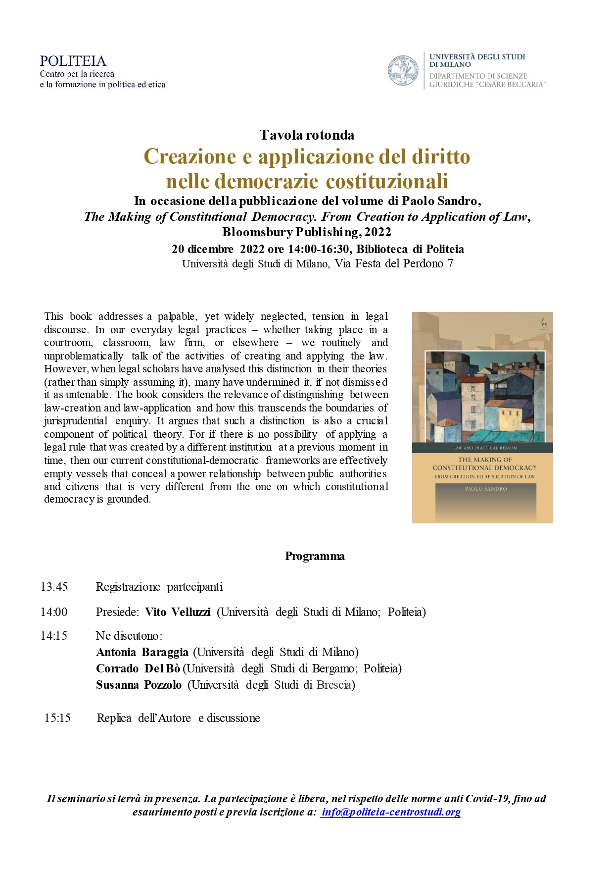 (Italiano) 20 dicembre 2022 – Creazione e applicazione del diritto nelle democrazie costituzionali