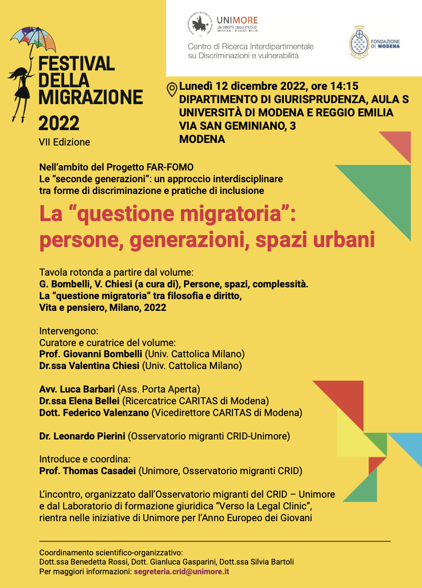 (Italiano) 12 dicembre 2022 – La “questione migratoria”: persone, generazioni, spazi urbani