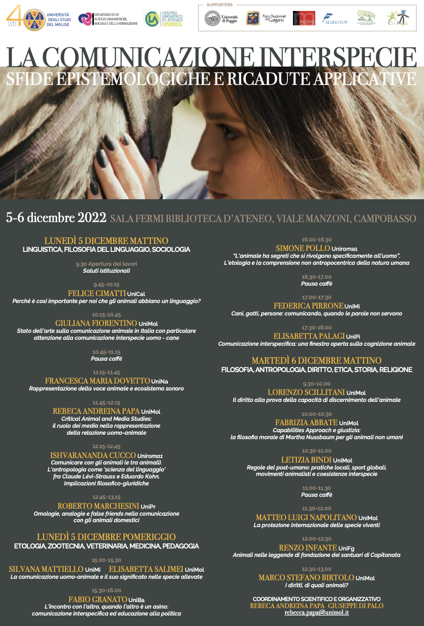 (Italiano) 5 e 6 dicembre 2022 – La comunicazione interspecie. Sfide epistemologiche e ricadute applicative