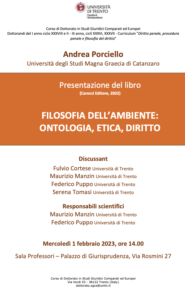 (Italiano) 1 febbraio 2023 – Filosofia dell’ambiente: ontologia, etica, diritto