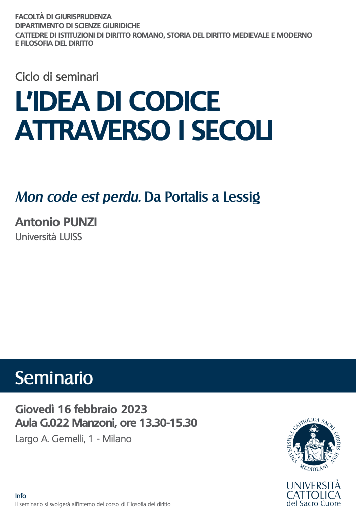 (Italiano) 16 febbraio 2023 – Mon code est perdu. Da Portalis a Lessig
