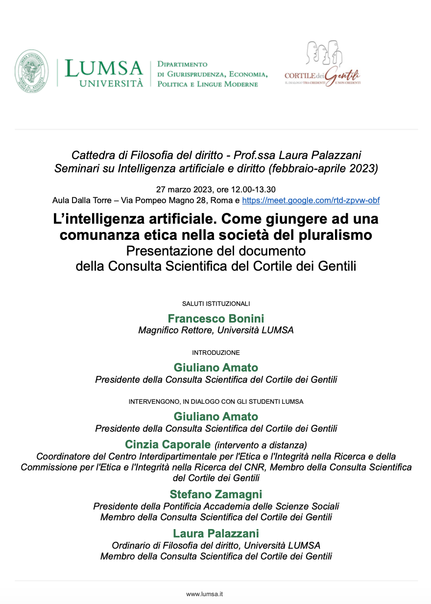 (Italiano) 27 marzo 2023 – L’intelligenza artificiale. Come giungere ad una comunanza etica nella società del pluralismo