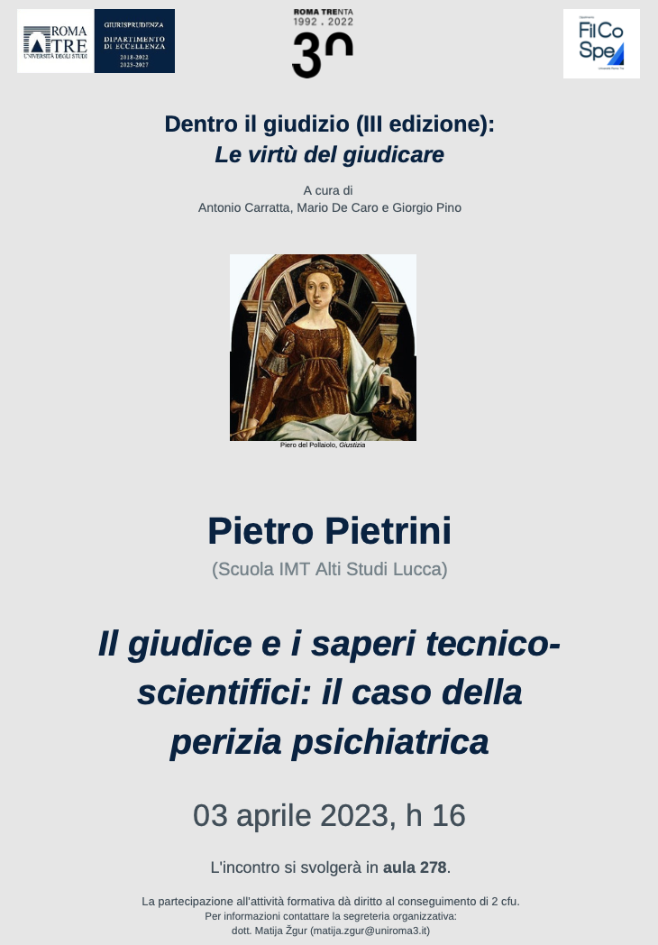 (Italiano) 3 aprile 2023 – Il giudice e i saperi tecnico-scientifici: il caso della perizia psichiatrica (Italiano) 3 aprile 2023 – Il giudice e i saperi tecnico-scientifici: il caso della perizia psichiatrica