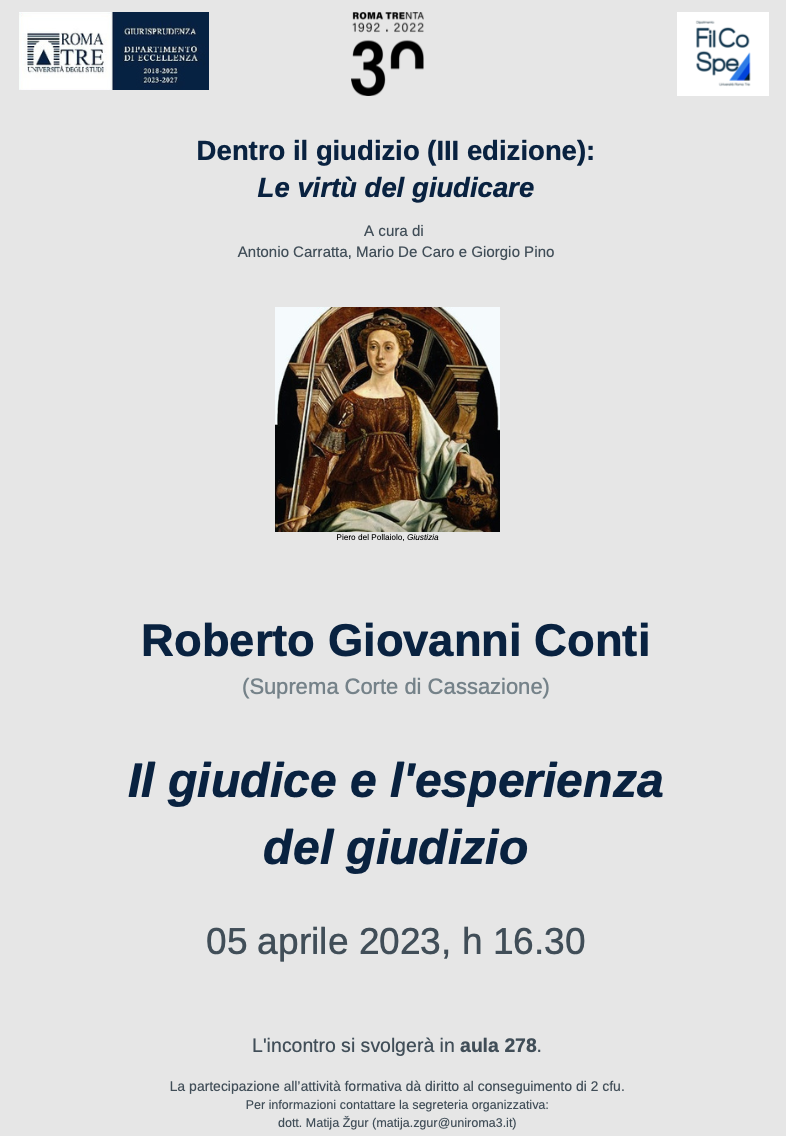 (Italiano) 5 aprile 2023 – Il giudice e l’esperienza del giudizio (Italiano) 5 aprile 2023 – Il giudice e l’esperienza del giudizio