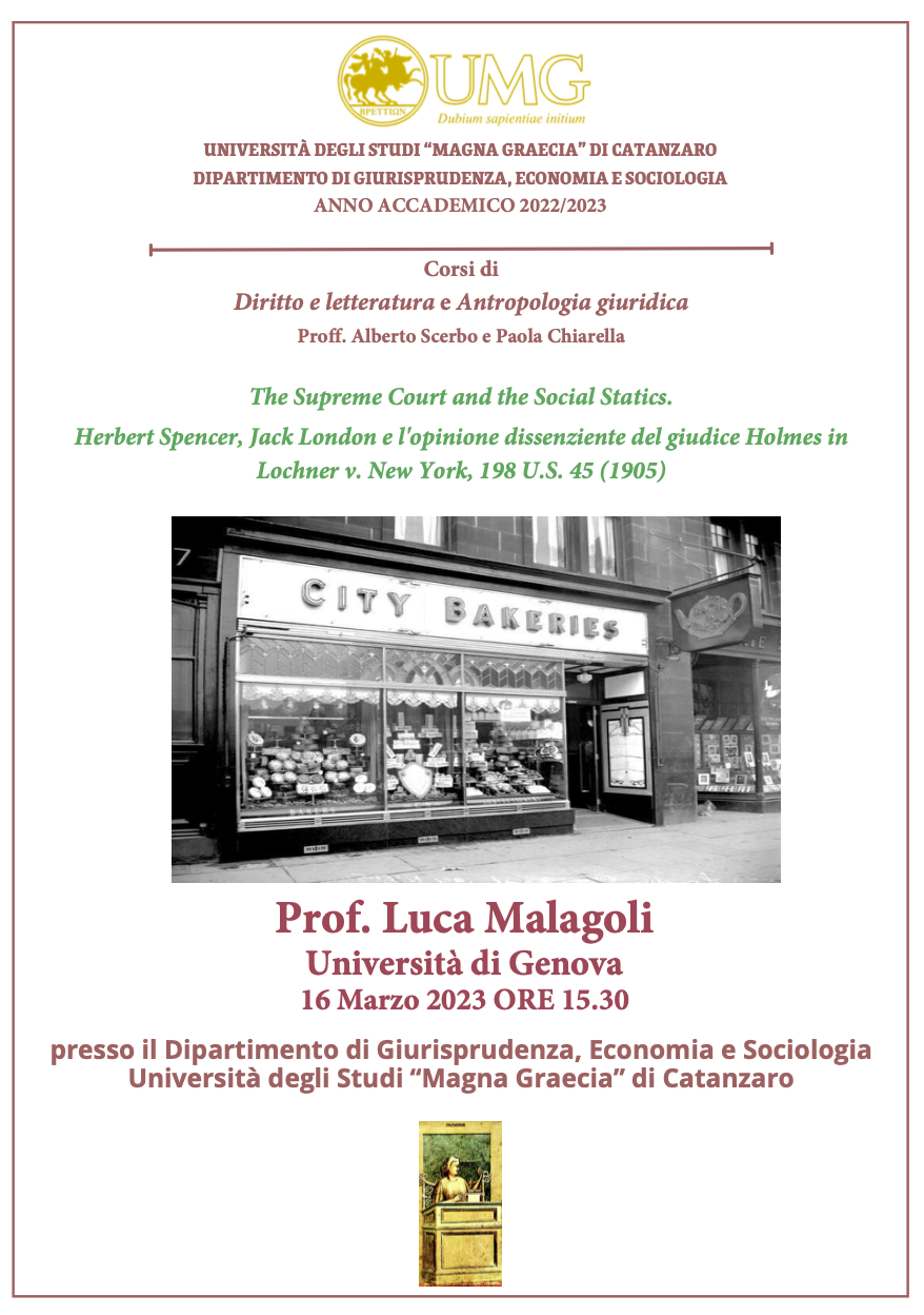 (Italiano) 16 marzo 2023 – The Supreme Court and the Social Statics. Herbert Spencer, Jack London e l’opinione dissenziente del giudice Holmes in Lochner v. New York, 198 U.S. 45 (1905)