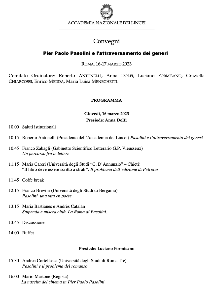 (Italiano) 16-17 marzo 2023 – Pier Paolo Pasolini e l’attraversamento dei generi