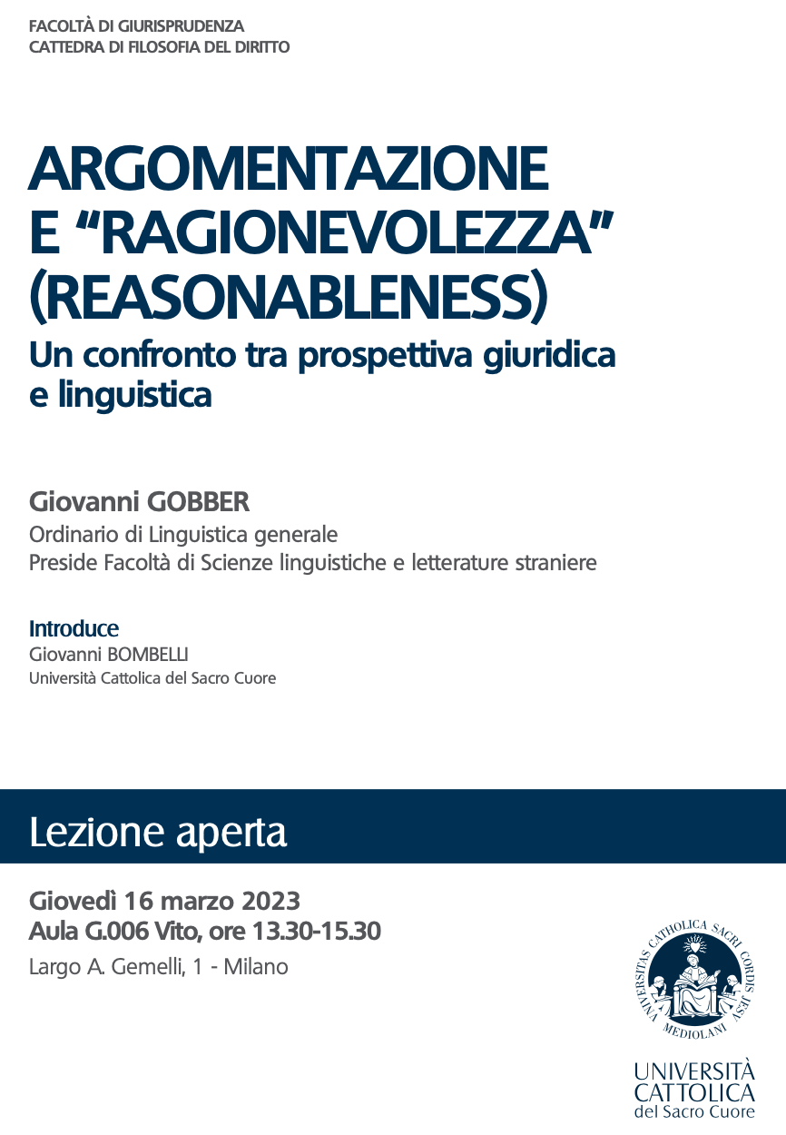 (Italiano) 16 marzo 2023 – Argomentazione e “ragionevolezza” (reasonableness) Un confronto tra prospettiva giuridica e linguistica