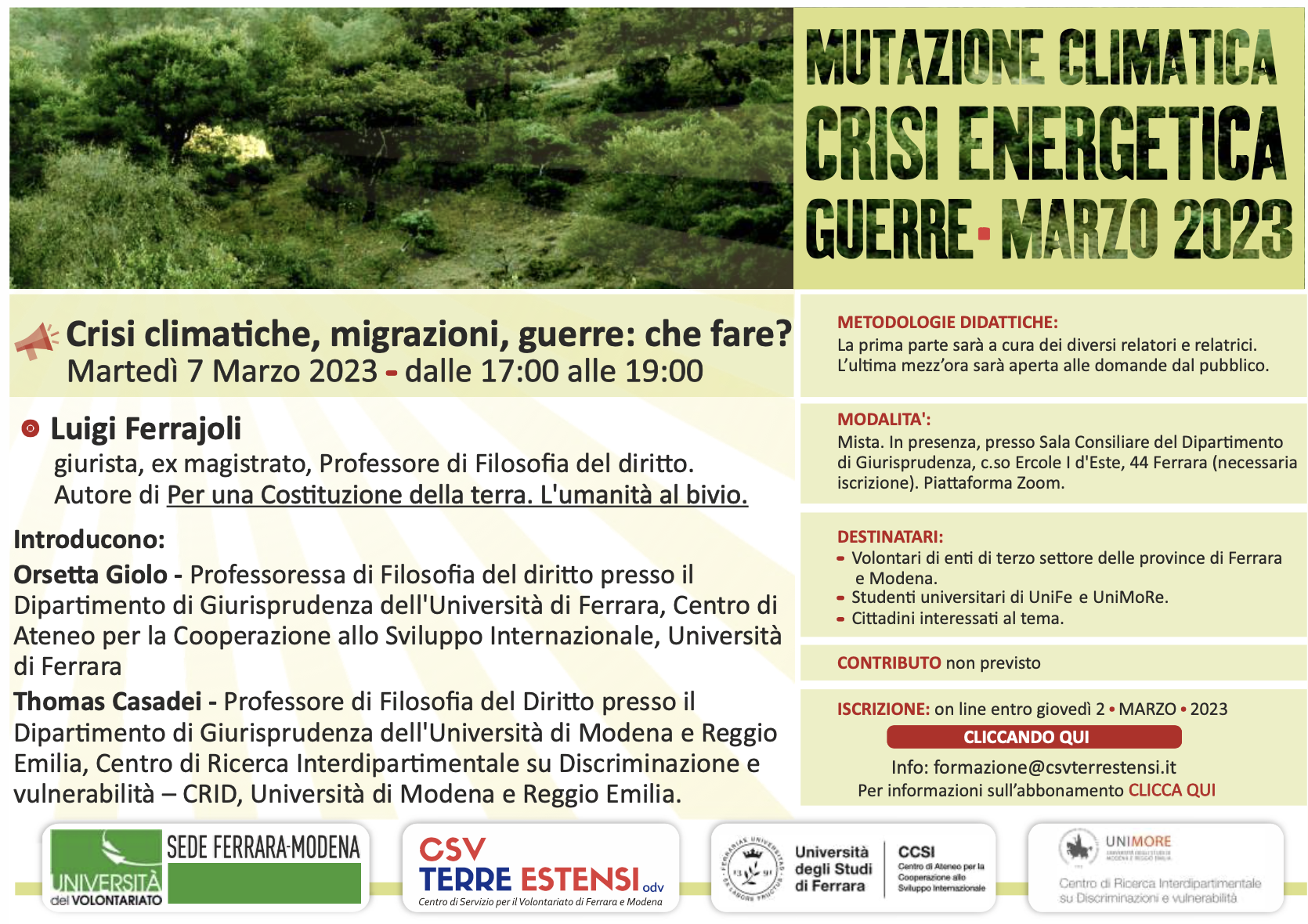 (Italiano) 7 Marzo 2023 – Crisi climache, migrazioni, guerre: che fare?