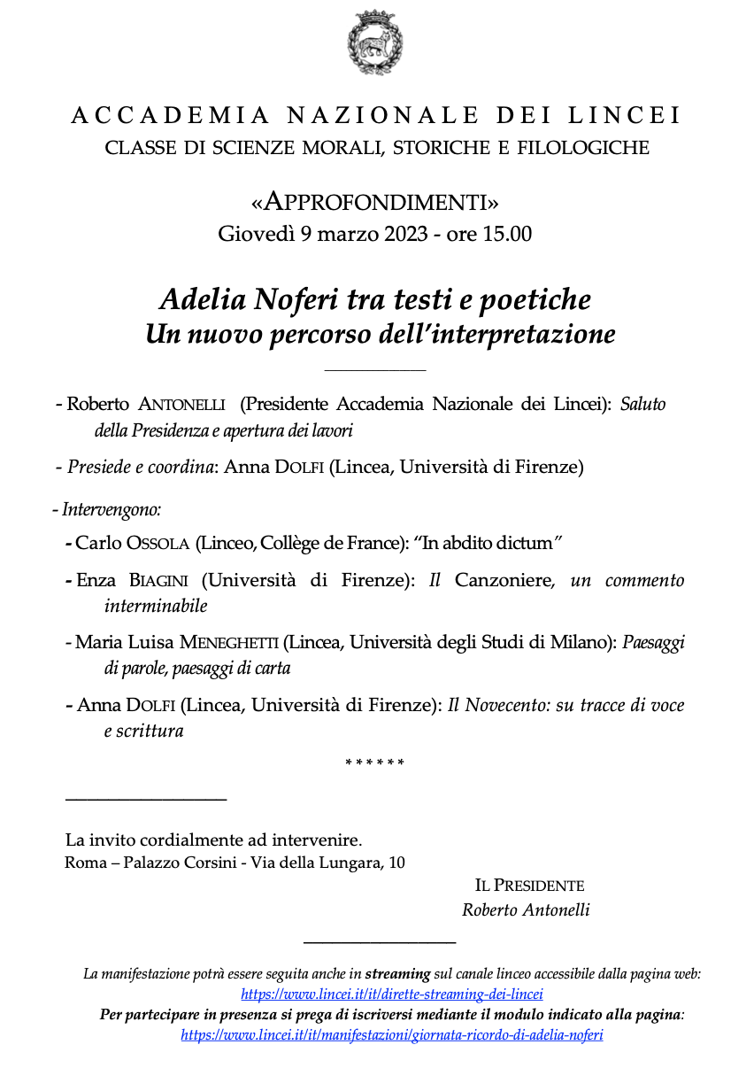 (Italiano) 9 marzo 2023 – Adelia Noferi tra testi e poetiche. Un nuovo percorso dell’interpretazione