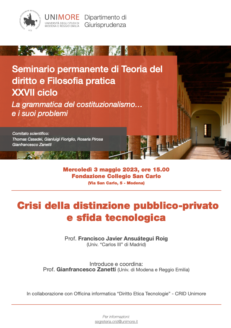 (Italiano) 3 maggio 2023 – Crisi della distinzione pubblico-privato e sfida tecnologica