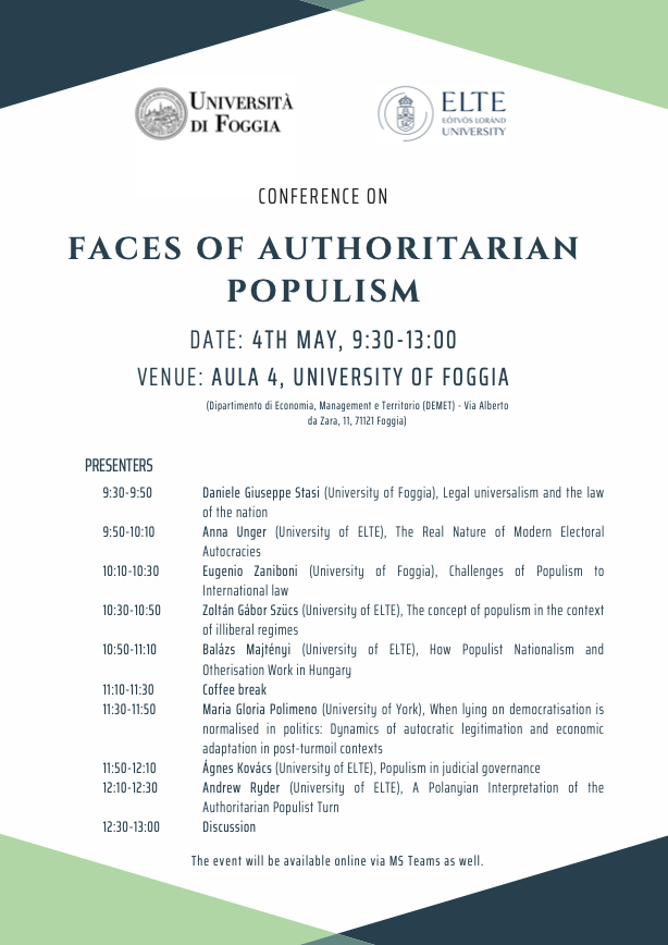 (Italiano) 4 maggio 2023 – CONFERENCE ON FACES OF AUTHORITARIAN POPULISM